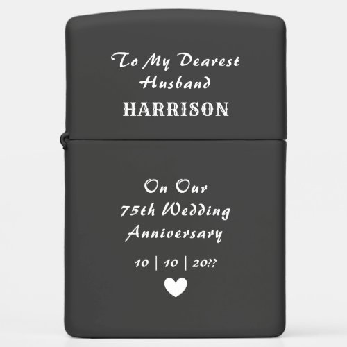 75th Wedding Anniversary Husband Zippo Lighter