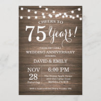 75th Wedding Anniversary Invitation Rustic Wood