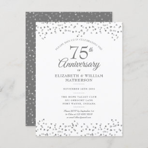 75th Wedding Anniversary Love Hearts Confetti  Invitation Postcard