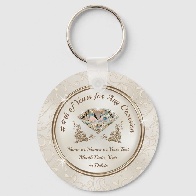 75th Wedding Anniversary Party Favors or ANY YEAR Keychain (Front)