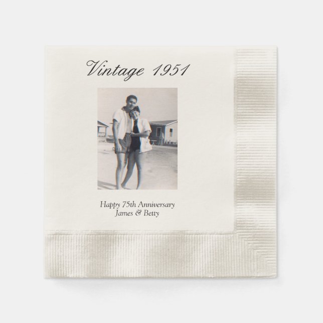 75th Wedding Anniversary Party Personalized Photo Napkins (Front)