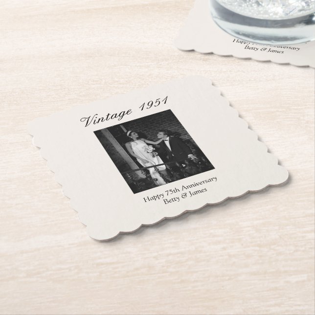 75th Wedding Anniversary Party Personalized Photo Paper Coaster (Angled)