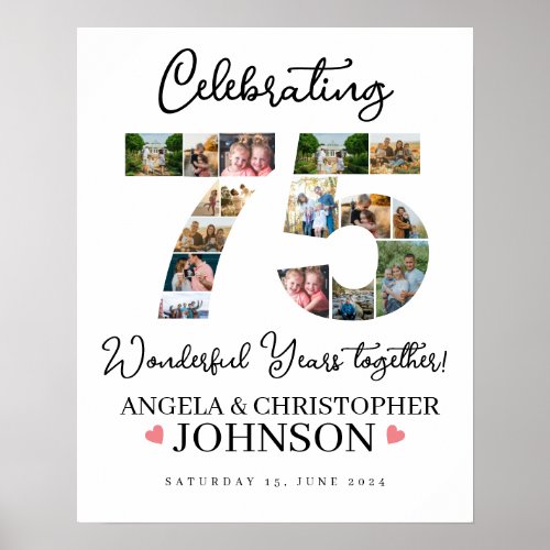 75th Wedding Anniversary Photo Collage party Sign