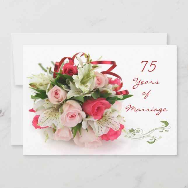 75th Wedding Anniversary.  Roses and lilies Invitation (Front)
