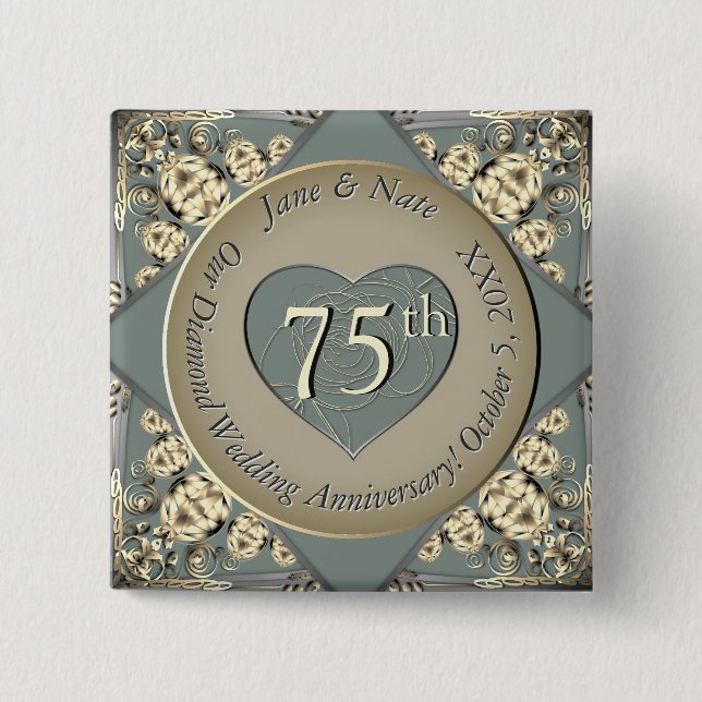 75th Wedding Diamond Anniversary  Button (Front)