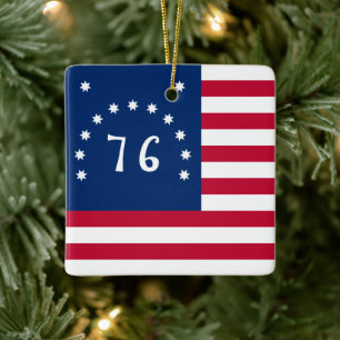 76 Battle Flag, American Banner 76 Christmas Ceramic Ornament