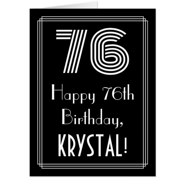 76th Birthday — Art Deco Inspired Look “76” + Name Card (Front)