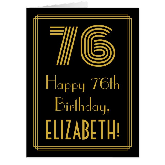 76th Birthday: Art Deco Inspired Look “76” + Name Card (Front)