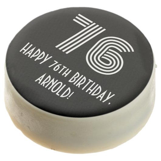 76th Birthday - Art Deco Inspired Look "76", Name Chocolate Covered Oreo (Angled)