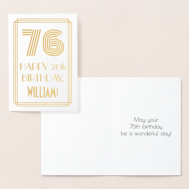 76th Birthday - Art Deco Inspired Look "76" & Name Foil Card (Display)