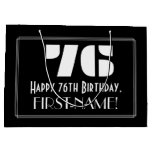 [ Thumbnail: 76th Birthday ~ Art Deco Inspired Look "76" + Name Gift Bag ]