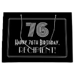 [ Thumbnail: 76th Birthday — Art Deco Inspired Look "76" & Name Gift Bag ]