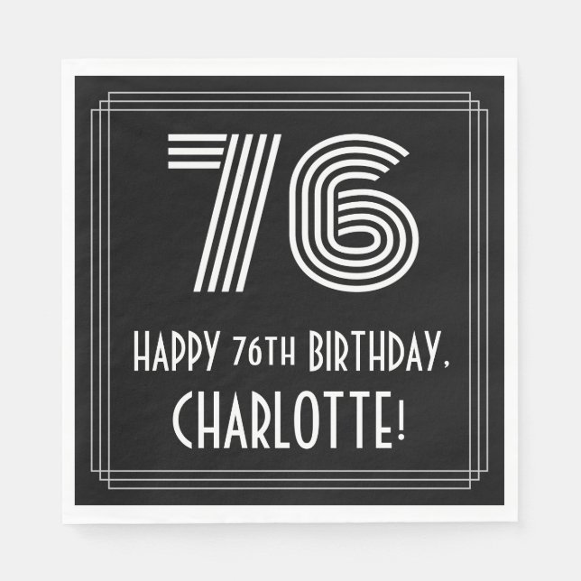 76th Birthday: Art Deco Inspired Look "76" + Name Napkins (Front)