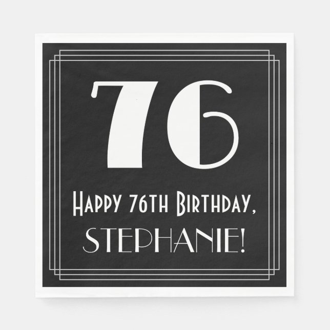 76th Birthday ~ Art Deco Inspired Look "76", Name Napkins (Front)