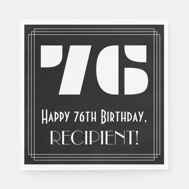 76th Birthday: Art Deco Inspired Look "76" + Name Napkins (Front)