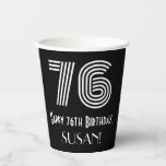 [ Thumbnail: 76th Birthday — Art Deco Inspired Look “76” + Name Paper Cups ]