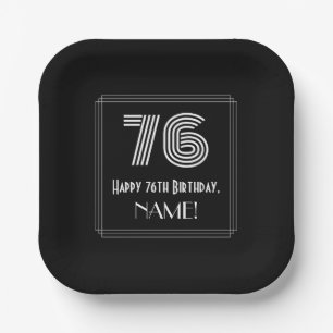 76th Birthday — Art Deco Inspired Look “76” + Name Paper Plates