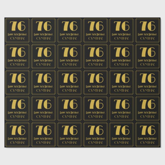 76th Birthday ~ Art Deco Inspired Look "76", Name Wrapping Paper (Seam)