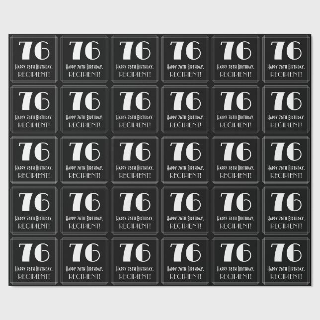 76th Birthday - Art Deco Inspired Look "76", Name Wrapping Paper (Seam)