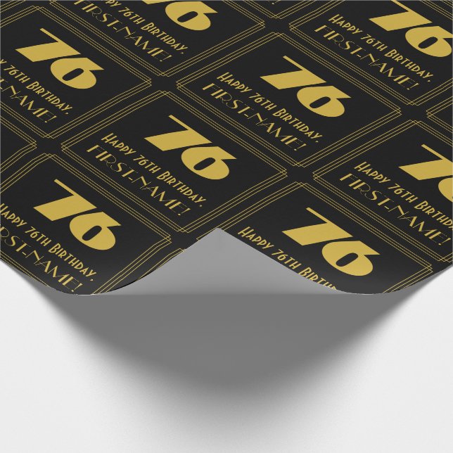 76th Birthday – Art Deco Inspired Look "76" & Name Wrapping Paper (Corner)