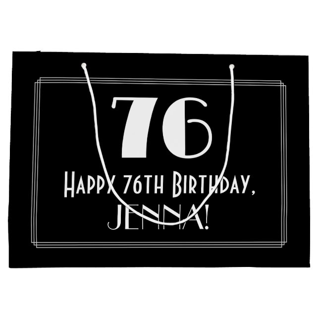 76th Birthday: Art Deco Inspired Style "76", Name Large Gift Bag (Back)