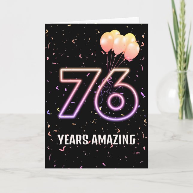 76th Birthday Balloons and Confetti Card (Front)