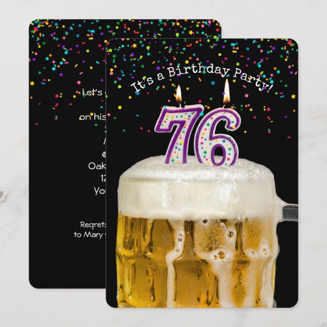 76th Birthday Beer Party Invitation (Front/Back)