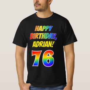 76th Birthday — Bold, Fun, Rainbow 76, Custom Name T-Shirt