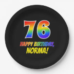 [ Thumbnail: 76th Birthday: Bold, Fun, Simple, Rainbow 76 Paper Plates ]