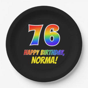 76th Birthday: Bold, Fun, Simple, Rainbow 76 Paper Plates