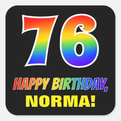 76th Birthday Bold Fun Simple Rainbow 76 Square Sticker