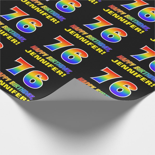 76th Birthday: Bold, Fun, Simple, Rainbow 76 Wrapping Paper (Corner)