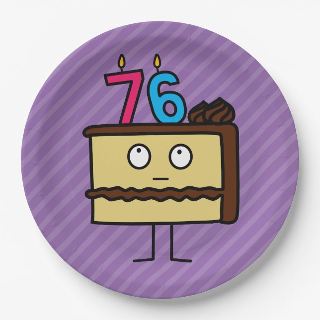 76th Birthday Cake with Candles Paper Plates (Front)