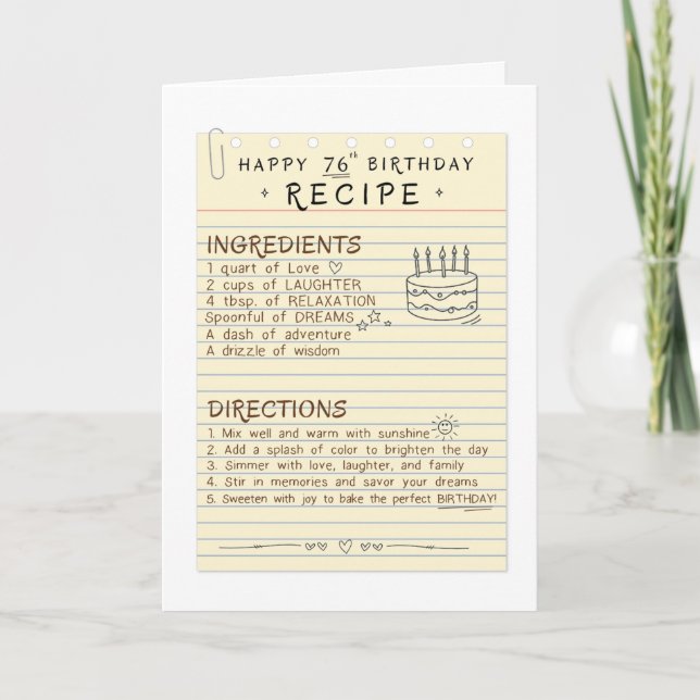 76th Birthday Card for Mom or Dad (Front)
