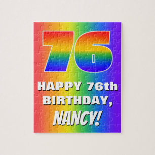 76th Birthday: Colorful, Fun Rainbow Pattern # 76 Jigsaw Puzzle
