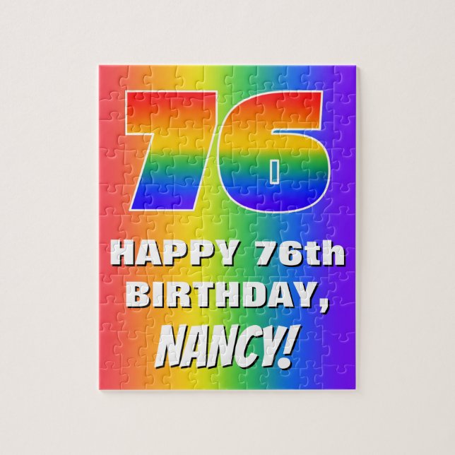 76th Birthday: Colorful, Fun Rainbow Pattern # 76 Jigsaw Puzzle (Vertical)