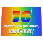 [ Thumbnail: 76th Birthday: Colorful, Fun Rainbow Pattern # 76 Gift Bag ]