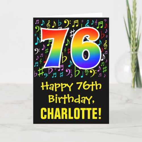 76th Birthday Colorful Music Symbols  Rainbow 76 Card