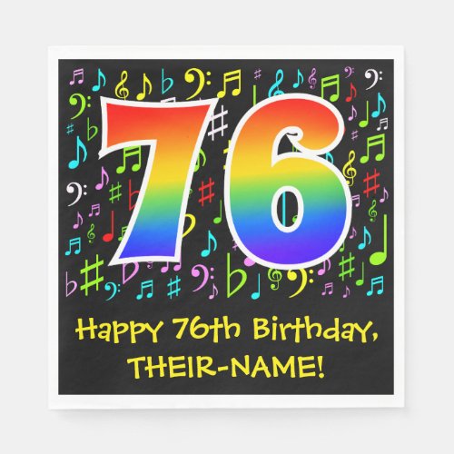 76th Birthday _ Colorful Music Symbols Rainbow 76 Napkins