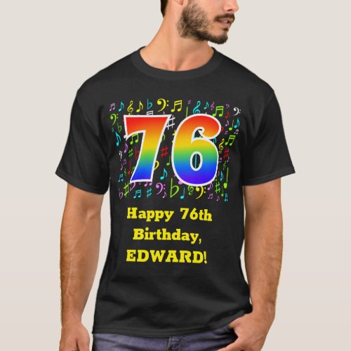 76th Birthday Colorful Music Symbols Rainbow 76 T_Shirt