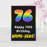 [ Thumbnail: 76th Birthday: Colorful Rainbow # 76, Custom Name Card ]