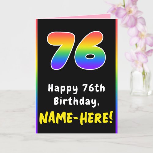 76th Birthday Colorful Rainbow  76 Custom Name Card