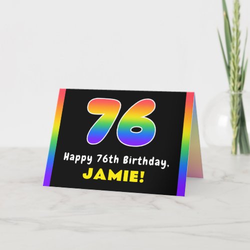 76th Birthday Colorful Rainbow  76 Custom Name Card