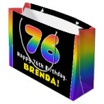 [ Thumbnail: 76th Birthday: Colorful Rainbow # 76, Custom Name Gift Bag ]