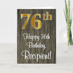 76th Birthday: Elegant Faux Gold Look #, Faux Wood Card