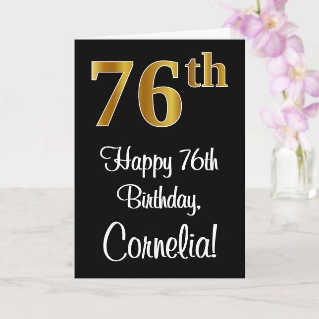 76th Birthday ~ Elegant Luxurious Faux Gold Look # Card (Orchid)