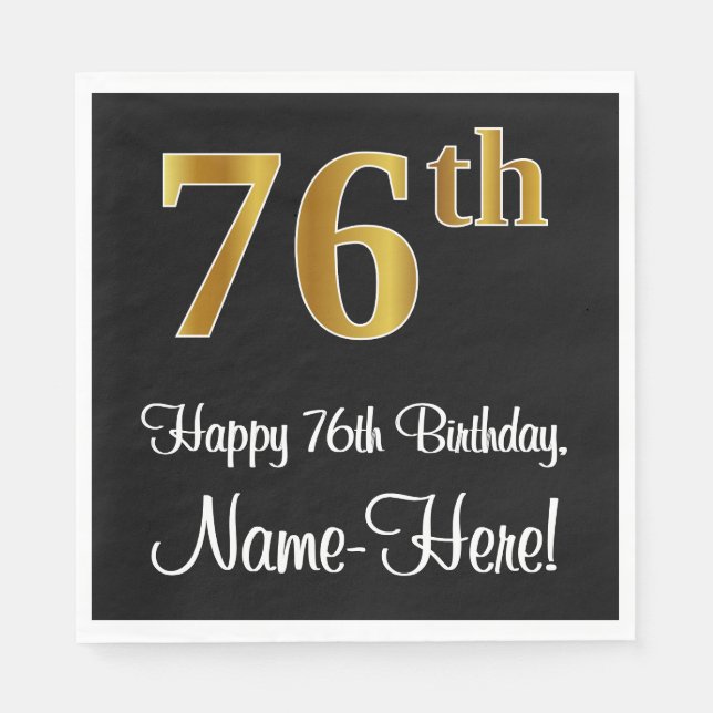 76th Birthday ~ Elegant Luxurious Faux Gold Look # Napkins (Front)