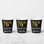 [ Thumbnail: 76th Birthday - Elegant Luxurious Faux Gold Look # Paper Cups ]