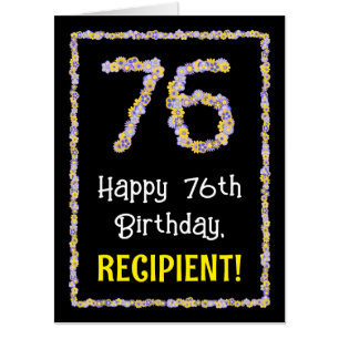 76th Birthday: Floral Flowers Number “76” + Name Card