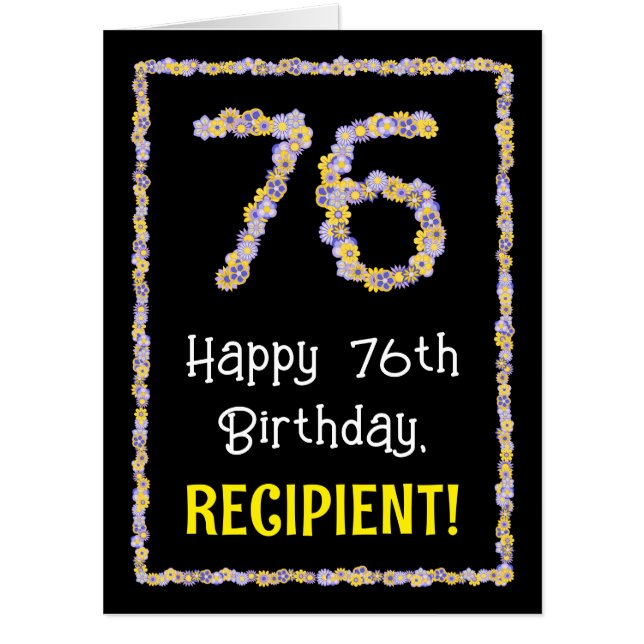 76th Birthday: Floral Flowers Number “76” + Name Card (Front)
